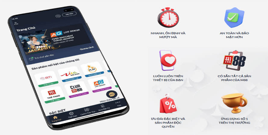 M88 app trên mobile phone vô cùng tiện lợi